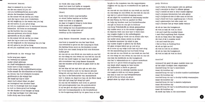 Lyrics sheet from the Album Die Saai Lewe by Die Naaimasjiene.